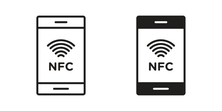 NFC communication icon set. Outline symbol editable.