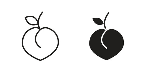 Peach icon set. Outline symbol editable.