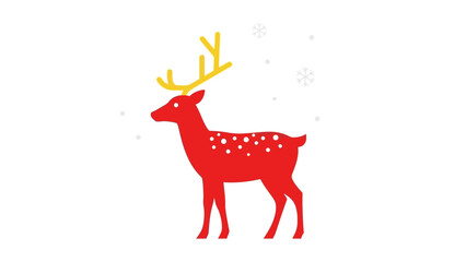 Festive Red Deer with Yellow Antlers and Snowflakes - A Cheerful Christmas Illustration