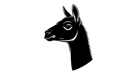 Fototapeta premium Black Silhouette of a Llama Head Facing Left.