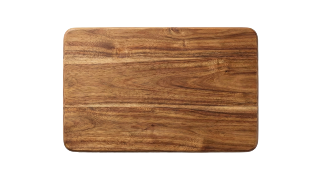Rectangular wooden cutting board, transparent background