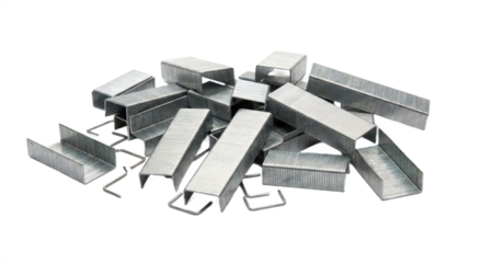 Pile of metal staples, transparent background