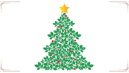 Festive Green Christmas Tree Adorned with Red Berries and a Golden Star, Symbolizing Holiday Joy and Celebration