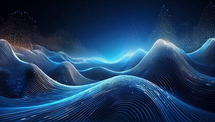 an abstract digital landscape with waves and light will decorate the covers of scientific articles on technology innovation and the future