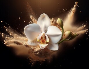 white orchid in beige powder explosion