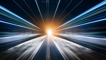 dynamic light lines in a tunnel with speed blurring are useful for illustrating speed progress and innovation in transportation