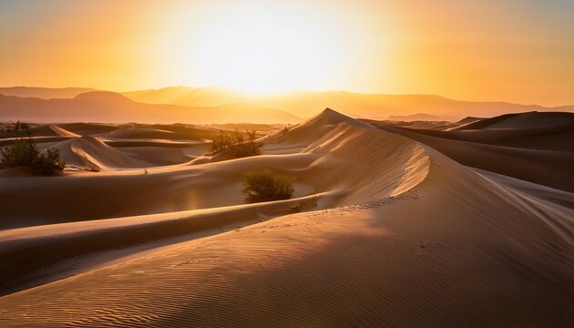 desert landscape at sunrise with soft light and sand dunes
