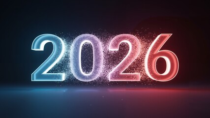 Colorful 2026 numbers glowing with sparkles on dark background  