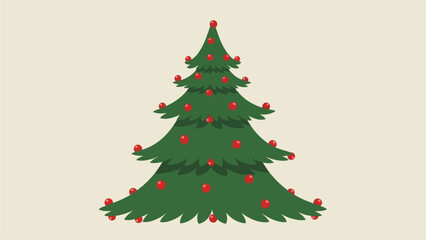 Festive Green Christmas Tree Adorned with Red Ornaments Against a Subtle Background, Perfect for Seasonal Greetings and Holiday Decor