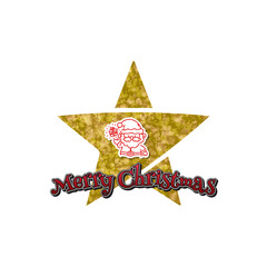 Merry christmas lettering typography with glitter star and santa sticker concept