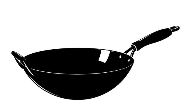 Black Wok Cooking Pan with Handle.