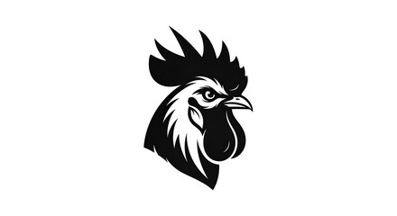 Bold Black and White Rooster Head Logo Design.