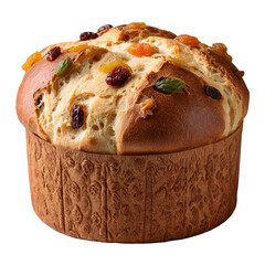 Sweet, fluffy bread with candied fruits isolated on transparent background