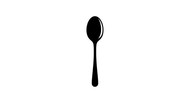 Black spoon silhouette icon isolated on a clean white background.