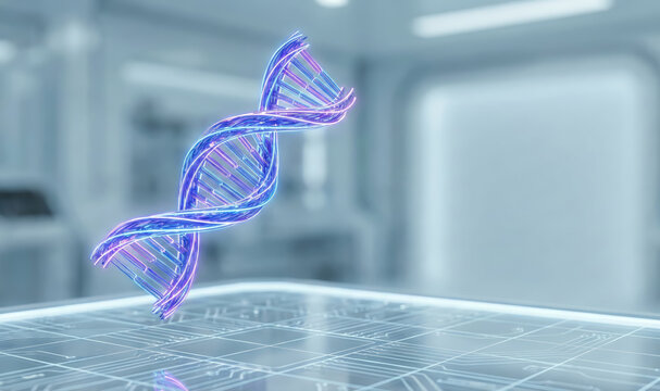 3D DNA Helix in Modern Laboratory Background