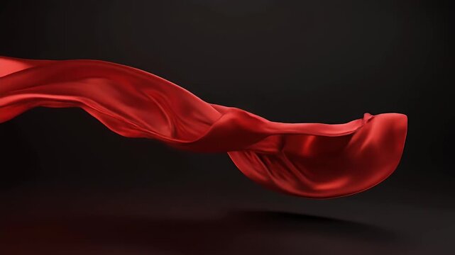 Elegant Red Silk Fabric Flowing in Slow Motion against Black Background, Luxurious Textile and Fashion Abstract.