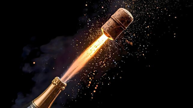 Champagne cork popping like a rocket launch