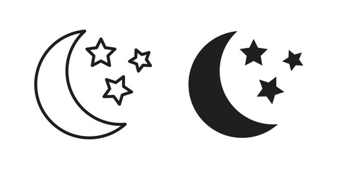 Obraz premium Moon stars icon flat and stroke collection for ui ux work.
