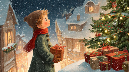 Christmas Holiday Illustration with Festive Elements