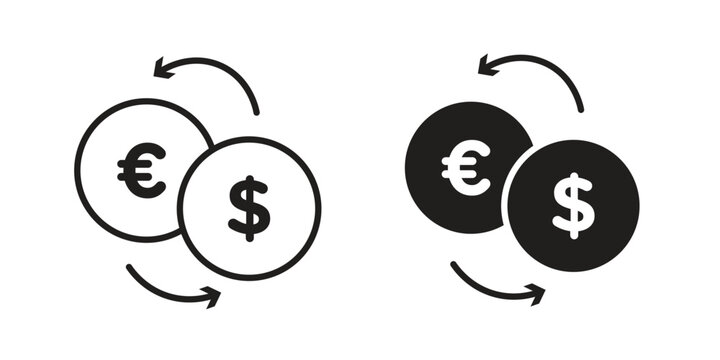 Money exchange icon flat and stroke collection for ui ux work.