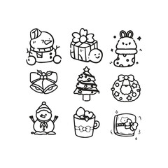 Hand drawn christmas outline icon collection design