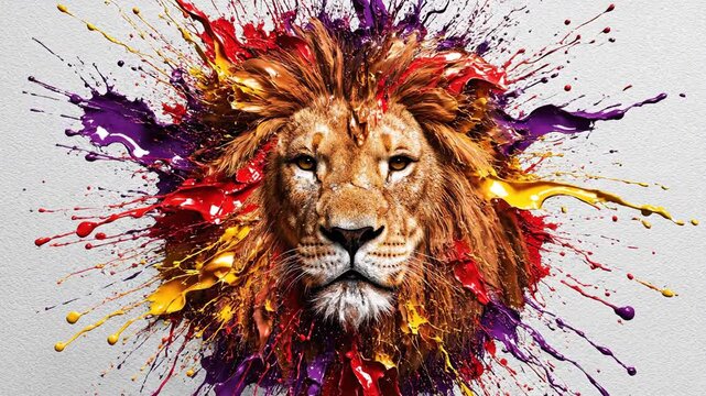 Vibrant Colorful Paint Splatter Explosion Forming a Dynamic Circular Shape on White Textured Background