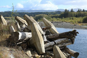  Concrete Dolosse: River bank stabalization and erosion prevention using engineered logjams and concrete dolos. (Hoh River, Washington)