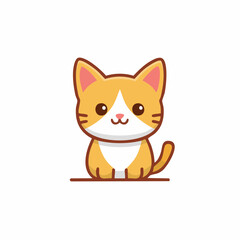 Fototapeta premium Cute cartoon ginger kitten with white chest sitting alertly simple illustration