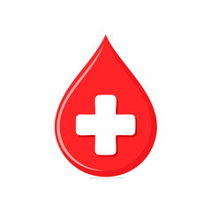 Obraz premium Donation Symbol Red Blood Drop with White Cross Represents Health and Medicine