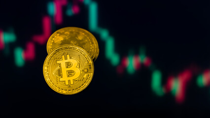 Bitcoin Cryptocurrency with Trading Chart Background