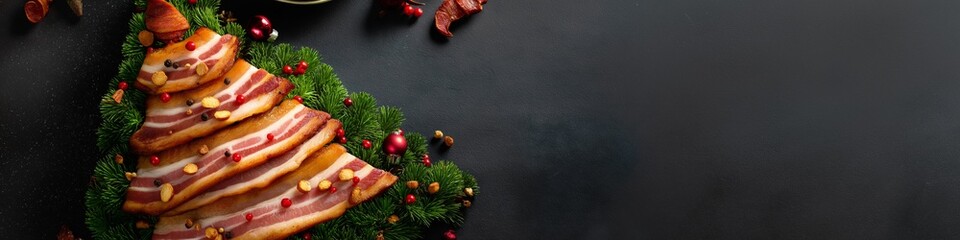 Men's Christmas. Sliced bacon Christmas tree. Christmas banner for men