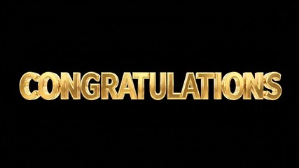Gold 'Congratulations' Text Animation Celebrate Success! Motion Graphic on Black Background for Recognition and Achievement – Perfect for Special Occasions