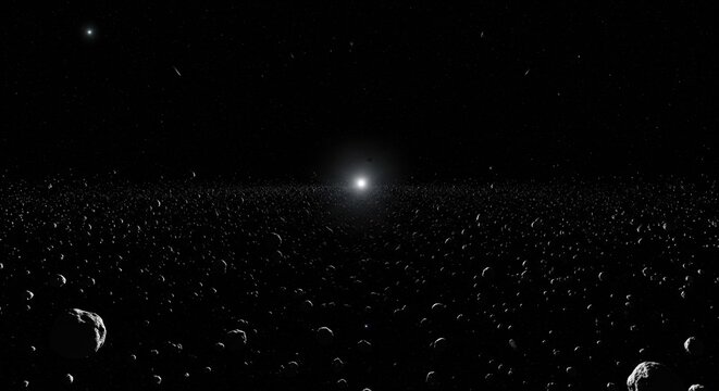 Bright Star Surrounded by Dense Asteroid Field in Deep Space