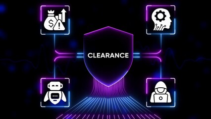 Digital shield with icons for finance technology robot and hacker in neon glow image