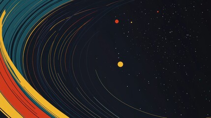 Abstract cosmic swirl of vibrant colors and celestial bodies.