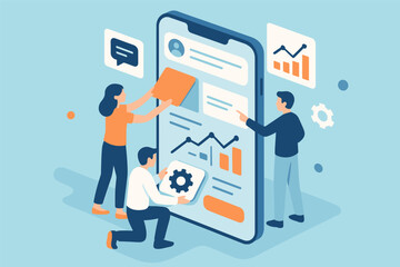 Teamwork in app development: collaborative efforts in flat isometric design