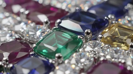 Closeup of a luxurious gemstone bracelet showcasing rubies emeralds sapphires and diamonds a dazzling display of precious stones and jewelry.