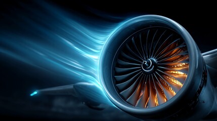 Close-up of a jet engine turbine with motion blur representing power and speed in aerospace engineering