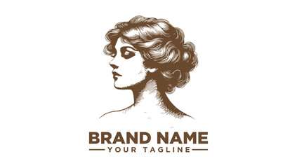 Elegant Woman Profile Logo Vector Illustration with Brand Name and Tagline, in musk8
