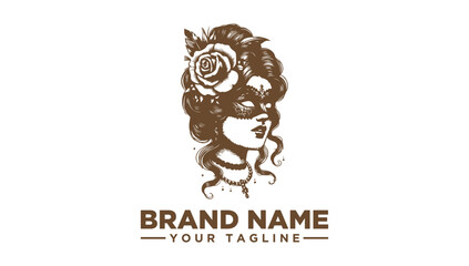 Elegant Woman with Flower Mask Logo Vector Illustration, perfect for your brand identity or design