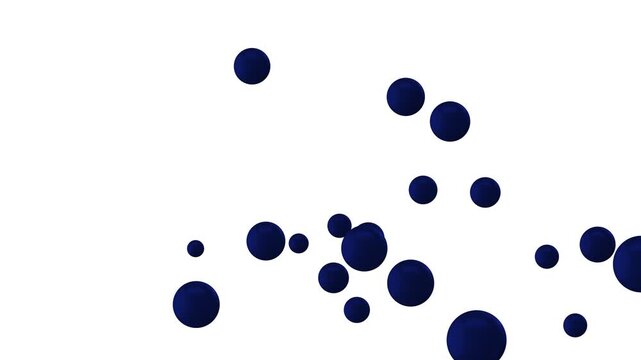 inimalist 3D animation of dark blue spheres floating and colliding on white background. Abstract physics motion design for science or technology concepts.