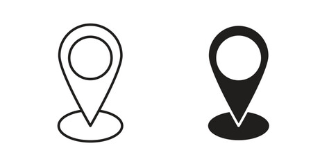 Location pin icon in line design and solid black and white colors for designs