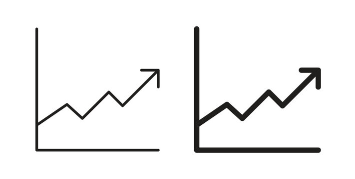 Line chart icon in line design and solid black and white colors for designs