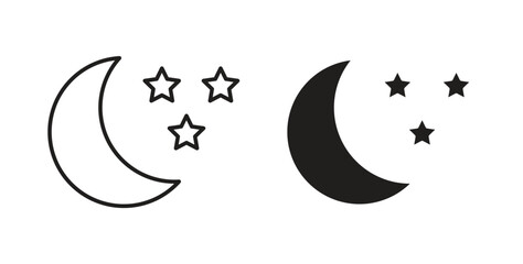 Moon icon in line design and solid black and white colors for designs © Martin