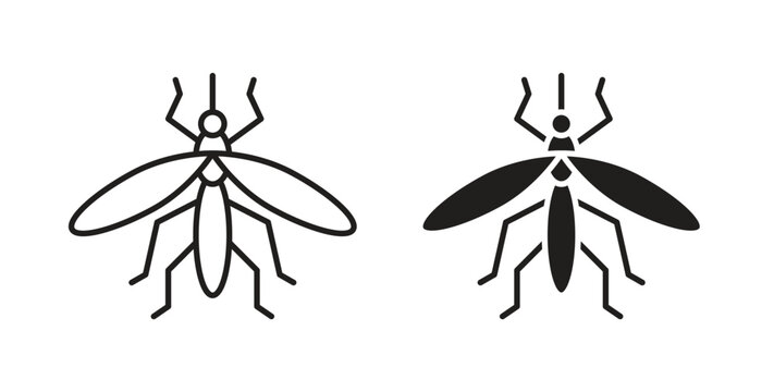 Mosquito icon in line design and solid black and white colors for designs