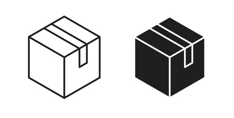 Package icon in line design and solid black and white colors for designs