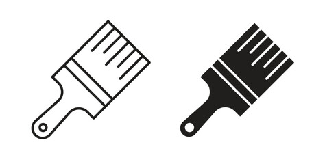 Paint brush icon in line design and solid black and white colors for designs