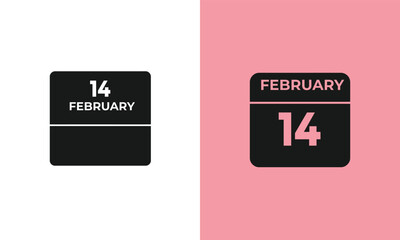 Two calendar icons showing February 14th on white and pink backgrounds date holiday