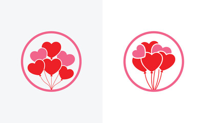 Two circular icons with clusters of red and pink heart shaped balloons heart balloons valentine