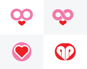 Pink infinity symbol with red heart and red heart in circle with pink border and red abstract heart shape